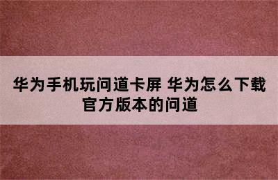 华为手机玩问道卡屏 华为怎么下载官方版本的问道